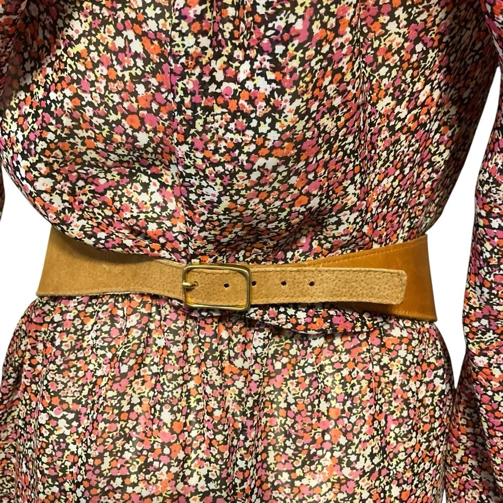 VINTAGE BELT sz Medium/ Large Wide Leather Suede Back Buckle Unique Double Brown